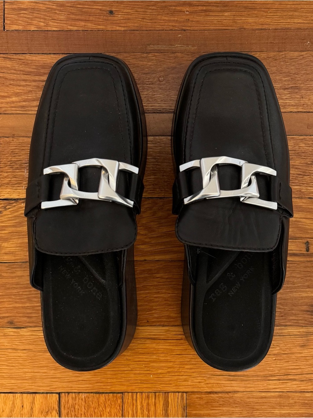 Men's Black Slip-On Loafers with Silver Buckle